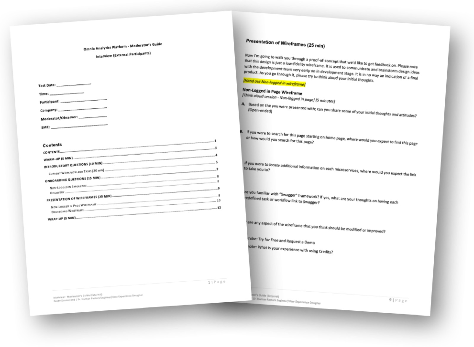 Pages of the usability test moderator’s guide